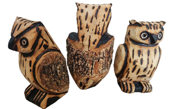 Owl Crafted from Light Wood - Small