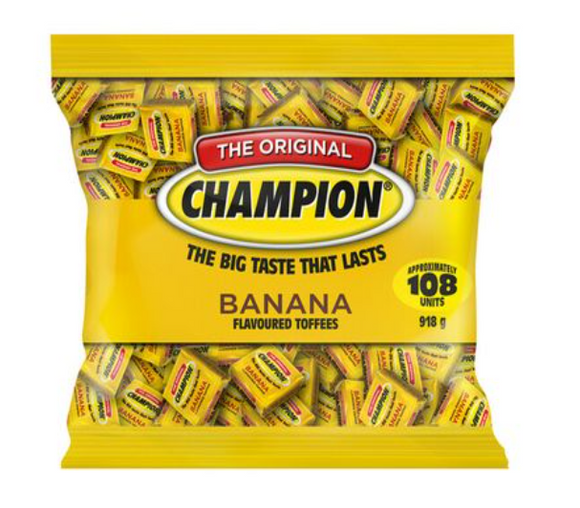 The Original Champion Banana Flavoured Toffees 108's bag